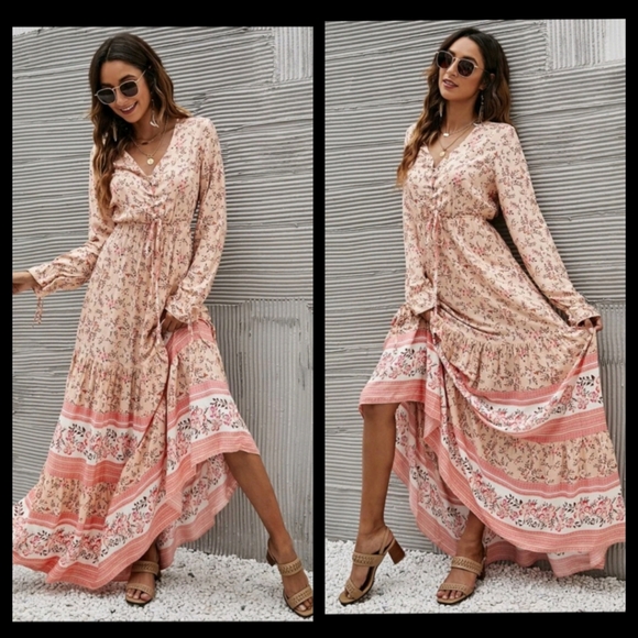 Orange Boho Ruffle Hem Maxi Dress S & M NWOT - Picture 2 of 3